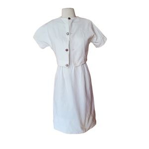Vintage Unlabeled‎ White, Linen Wiggle Dress & Jac